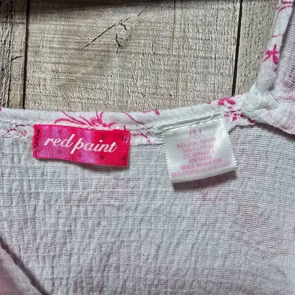 Red Paint Vintage Y2K Pink White Floral Peasant Tank Top Large Hawaii Coastal - Picture 4 of 4